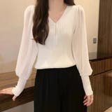 ホワイト | ニットトップス レディース シフォン袖 | Miniministore