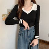 ブラック | ニットトップス Vネック 襟付きニット | Miniministore