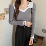 グレー | ニットトップス Vネック 襟付きニット | Miniministore