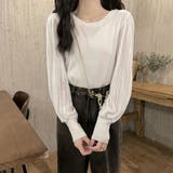 ホワイト | ニットブラウス 異素材 韓国風トップス | Miniministore