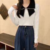 ホワイト | ニットトップス 襟付きニット 長袖 | Miniministore