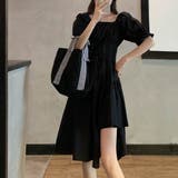 ブラック | ウエストレースアップ ワンピース 韓国風 | Miniministore