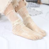 ベージュ | 総レース クルーソックス フラワー花柄 | Miniministore