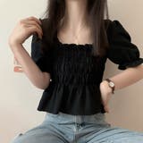 ブラック | スクエアネック ブラウス シャーリング | Miniministore