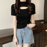 ブラック | 胸開きサマーニット レディース 韓国風 | Miniministore