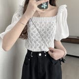ホワイト | シャツブラウス スクエアネックレディース | Miniministore