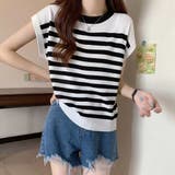 ブラック | フレンチスリーブサマーニット ボーダー柄 | Miniministore