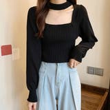 ブラック | チョーカー風 リブニットトップス 韓国風 | Miniministore