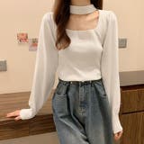 ホワイト | チョーカー風 リブニットトップス 韓国風 | Miniministore