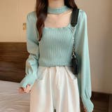 ミントグリーン | チョーカー風 リブニットトップス 韓国風 | Miniministore