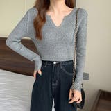 グレー | キーネック タイトリブニット 韓国風 | Miniministore