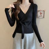 カシュクールリブニットトップス 大人秋服[品番：II000009400