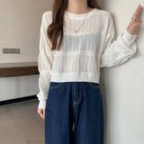 ホワイト | 透かし編み 長袖ニットトップス 韓国風 | Miniministore