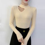 ベージュ | ニットトップス デコルテカットリブニット | Miniministore