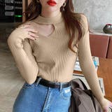 ダークベージュ | ニットトップス デコルテカットリブニット | Miniministore