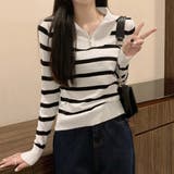 ホワイト | ハーフジップボーダー ニットプルオーバー | Miniministore