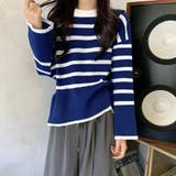 ブルー | ボーダー柄ニットトップス サイドスリット | Miniministore