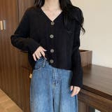 ブラック | ケーブル編みニットカーディガン Vネック | Miniministore