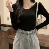ブラック | リブニットトップス レディース 韓国風 | Miniministore