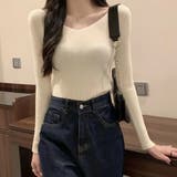 アイボリー | リブニットトップス レディース 韓国風 | Miniministore