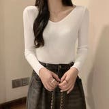 ホワイト | リブニットトップス レディース 韓国風 | Miniministore