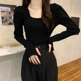 ブラック | フィンガーホール ニットトップス 韓国風 | Miniministore