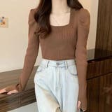 ブラウン | フィンガーホール ニットトップス 韓国風 | Miniministore