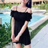 ブラック | オフショルダー ワンピース水着 韓国風 | ANGELCLOSET