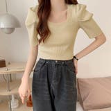 ベージュ | スクエアネック サマーリブニットトップス | SUNSHINE CLOSET