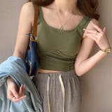 カーキ | カップ付き ショートタンクトップ 韓国風 | Miniministore