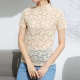 ベージュ | ハイネック 総レース花柄トップス 韓国風 | Miniministore