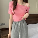 ピンク | ニットトップスワンショルダーサマーニット | ANGELCLOSET