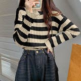 ベージュ*ブラック | ニットトップス ボーダー柄 リブニット | SUNSHINE CLOSET