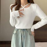 ホワイト | ニットトップス クロスネック ニットソー | Miniministore