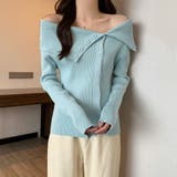 ライトブルー | ニットトップス オフショルダーリブニット | Miniministore