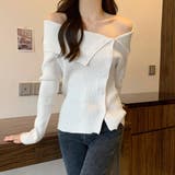 ホワイト | ニットトップス オフショルダーリブニット | Miniministore