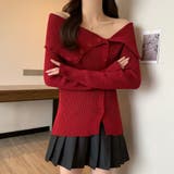 ワインレッド | ニットトップス オフショルダーリブニット | Miniministore