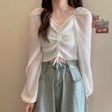 ホワイト | ニットトップス ドローストリング 韓国風 | Miniministore