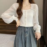 ホワイト | ニットブラウス 袖切り替えニットトップス | SUNSHINE CLOSET