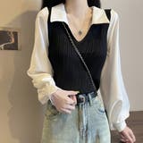 ブラック | ニットブラウス韓国ドッキングニットシャツ | SUNSHINE CLOSET