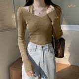 ダークベージュ | ニットトップス ホルターネックリブニット | Miniministore