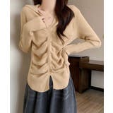 ベージュ | フロントギャザーニットトップス Vネック | SUNSHINE CLOSET