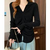 ブラック | フロントギャザーニットトップス Vネック | SUNSHINE CLOSET
