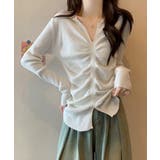 ホワイト | フロントギャザーニットトップス Vネック | SUNSHINE CLOSET