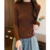 ブラウン | ニットトップス 飾りボタン リブニット | Miniministore