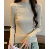 ライトベージュ | ニットトップス 飾りボタン リブニット | Miniministore
