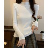 ホワイト | ニットトップス 飾りボタン リブニット | Miniministore