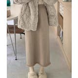 ベージュ | ロングスカート 裾フリンジニットスカート | Miniministore