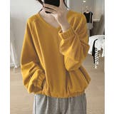 イエロー | Vネック 着やせ 長袖プルオーバー 無地 | ANGELCLOSET