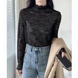 ブラック | 花柄ジャガードシースルートップス 韓国風 | ANGELCLOSET
